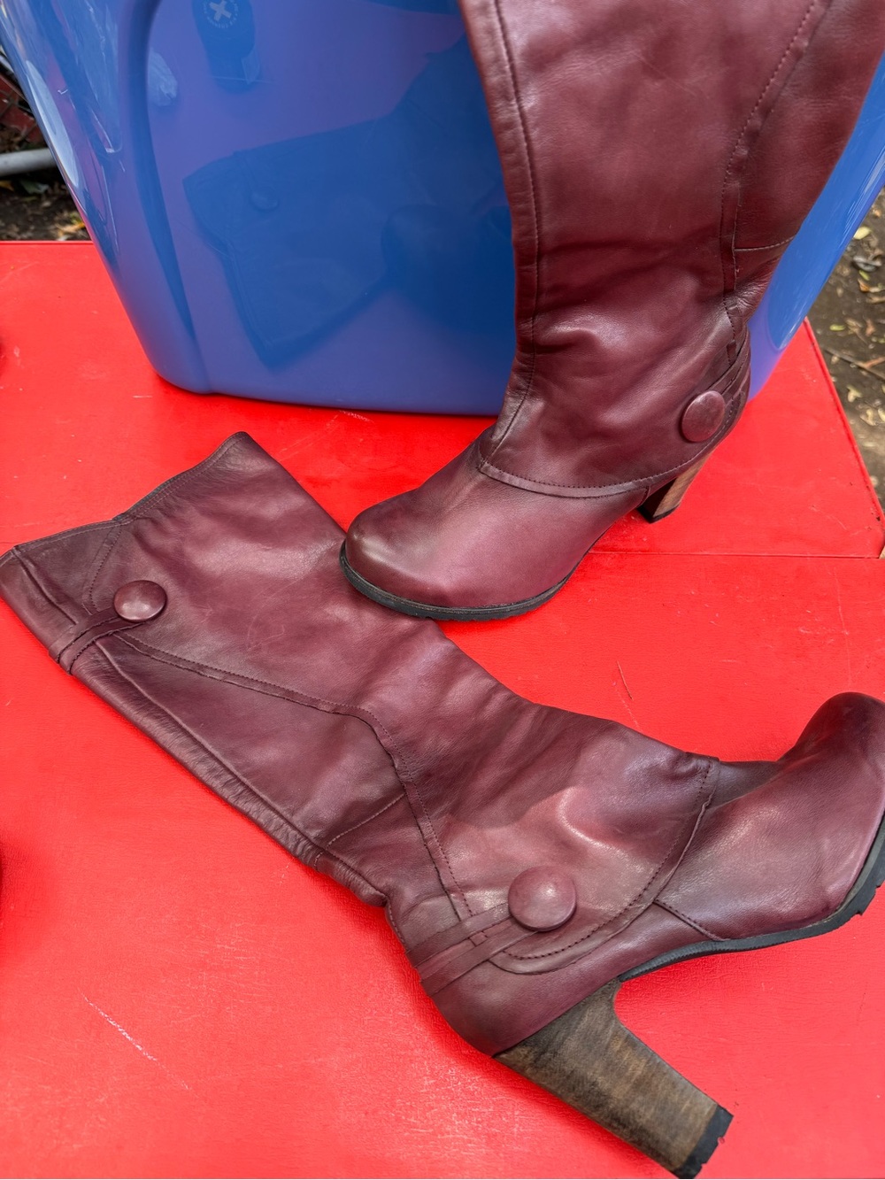 Miz Mooz Burgundy Leather Mid-Calf Button-Heel Boots